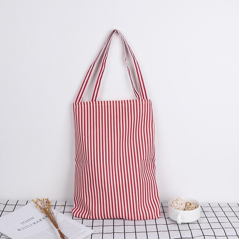 Femme femmes étudiant coton lin sac à bandoulière unique Durable rayé sacs à provisions 1 pièces fourre-tout: Rouge