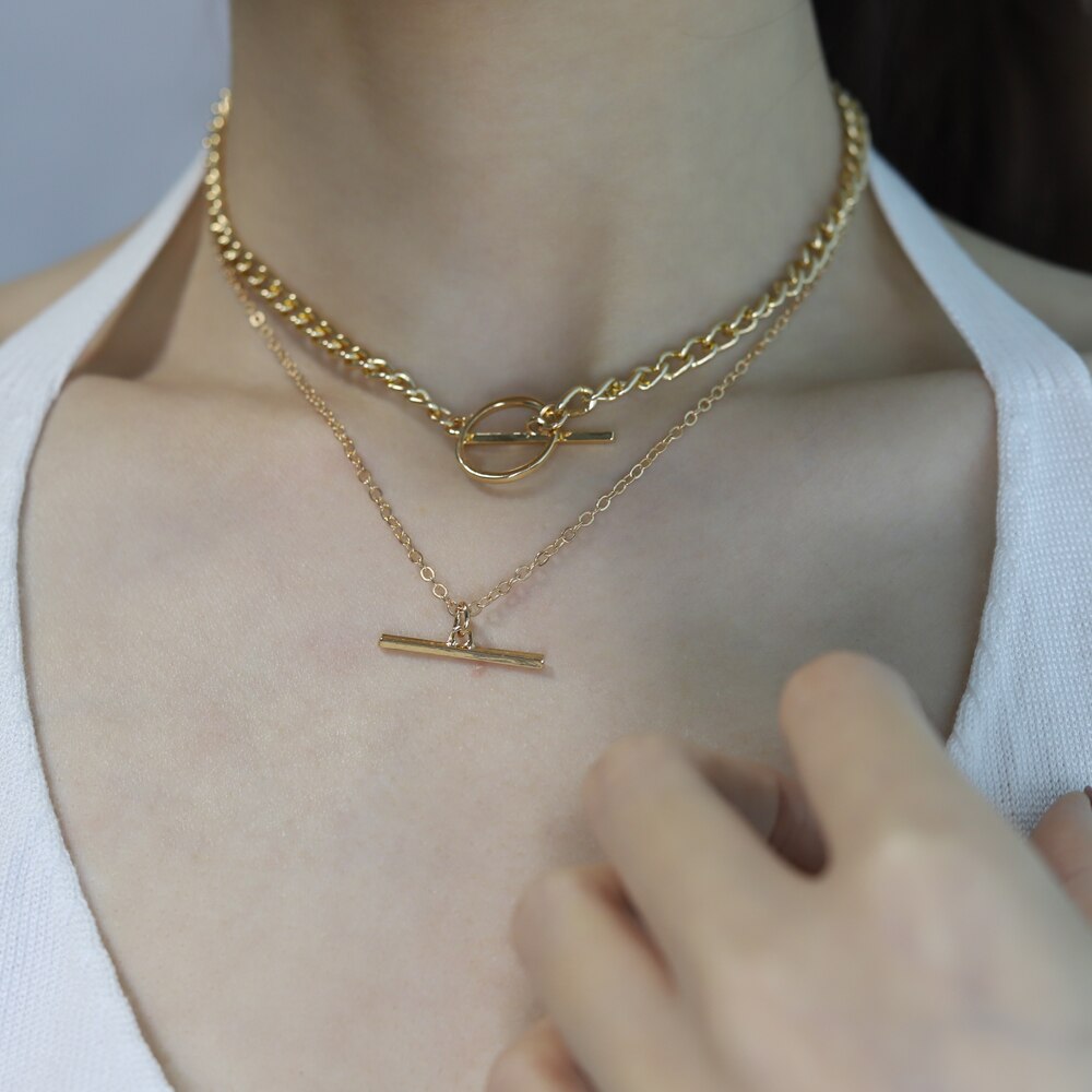 2 stücke Kreative Jahrgang Dicke Kette OT Schnalle Halskette Bohemien Punk Metall Kragen Halsband Halskette Frauen Punk Schmuck