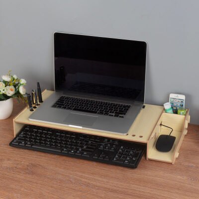 Soporte de madera para ordenador portátil, caja de almacenamiento de escritorio de oficina, Base de pantalla de Monitor, estante de almacenamiento: YELLOW