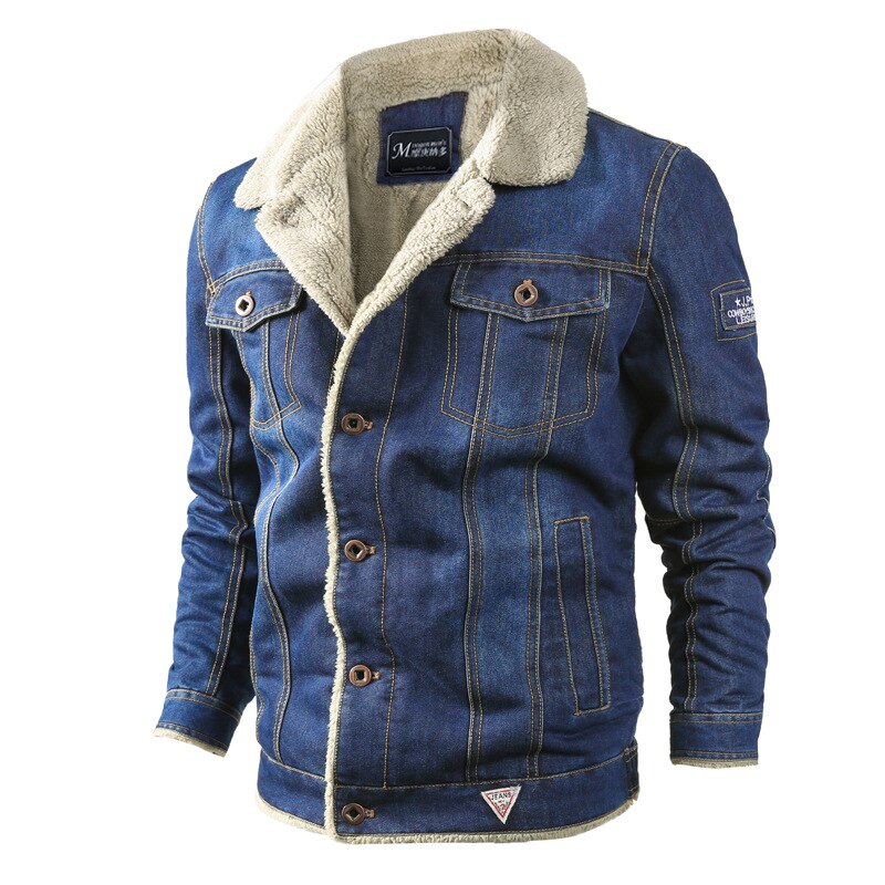 Sherpa Männer Jacken Plus Größe 6XL Winter Mantel Parka Innere Vlies Denim Jacke drehen-unten Jeans Outwear Mantel Herren kleidung, ZA292: hell Blau Jacke / 6XL