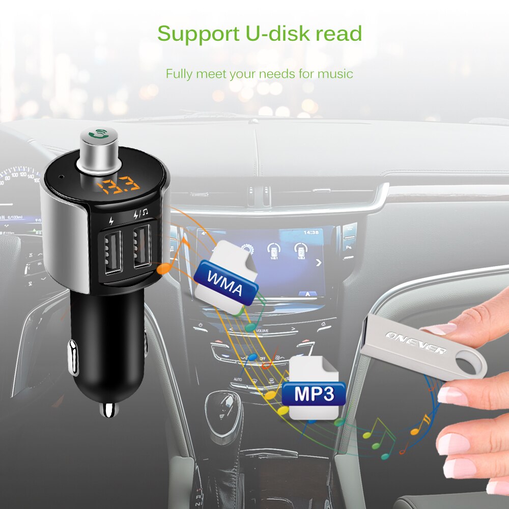 Onever Bluetooth Inalámbrico Adaptador de Coche Reproductor de MP3 FM Del Modulador Del Transmisor de Radio de Coche 3.4A Dual USB Cargador de Coche Manos Libres Kit de Coche