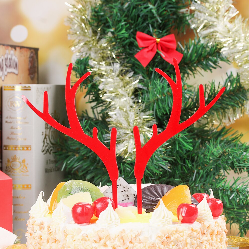 Goudkleurige hertengeweien van acryl cupcake toppers, vrolijke kerstversiering van acryl voor een feesttaart.