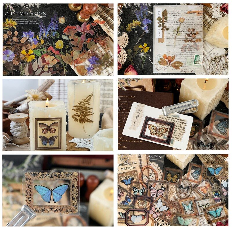 Pegatinas decorativas transparentes de 240 piezas, juego de pegatinas Vintage para álbum de recortes de forma especial, molde de resina lleno de pegatina decorativa