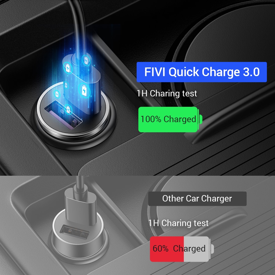36W QC 3.0 Quick Charge Dual USB Car Charger All Metal Car Auto Charger Mini Car Phone Charger for iPhone Samsung Huawei Xiaomi