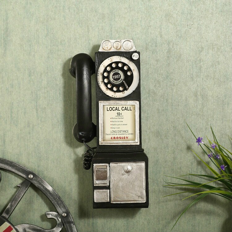 Loft amerikansk vintage væghængende telefonmodel, stueindretning, kaffebardekorationer boligindretning: D