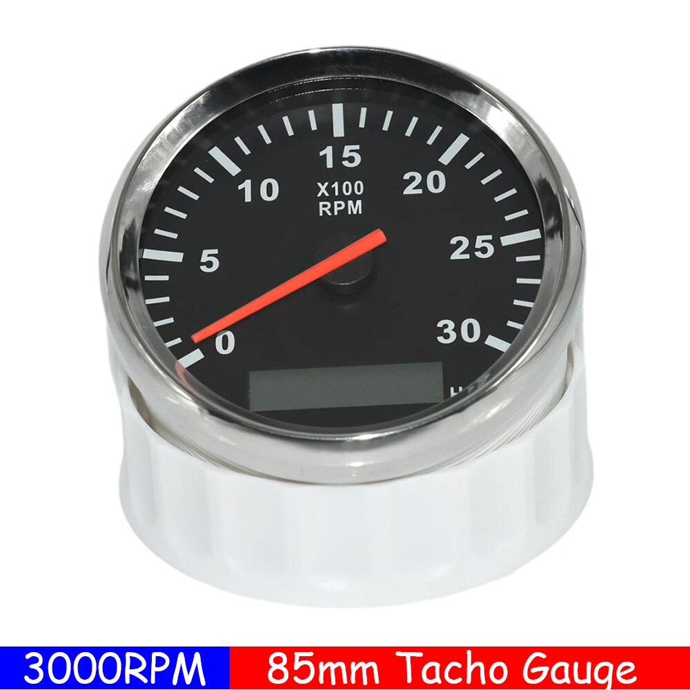 85mm Car Boat Tacho Sensor Marine Tacho Meter with LCD Hourmeter 3000 4000 6000 8000 RPM Boat Tachometer 12V/24V Red Backlight: 3KRPM BS