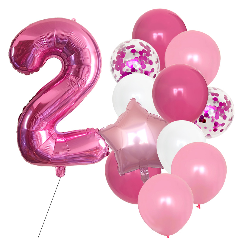 12pcs Girls First Birthday Party Balloons Pink Number Baloon Birthday Decoration Girls 1 2 3 4 5 6 7 8 9 Years Party Supplies