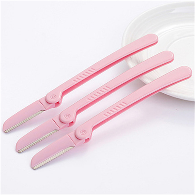 3 stks/set Roze Opvouwbare Wenkbrauw Trimmer Okselhaar Scheermes Schoonheid Gezicht Eye Brow Shaper Scheerapparaat Roestvrijstalen Messen Makeup Tools