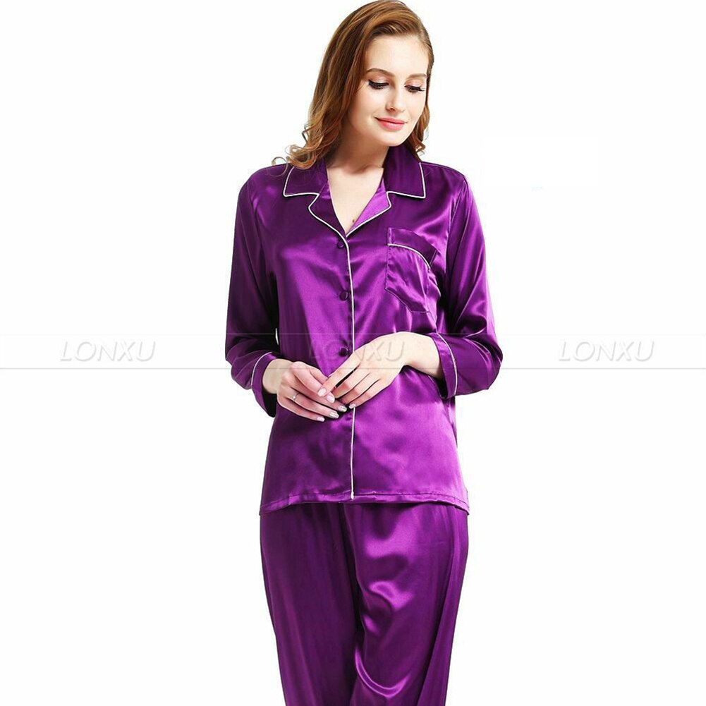 LONXU Pyjama Set Heren Zijde Satijn Pyjama Lange Mouwen Loungewear Tweedelige Nachtkleding Button-Down Pj Set S-XXXXL, Zwart gestreept, S