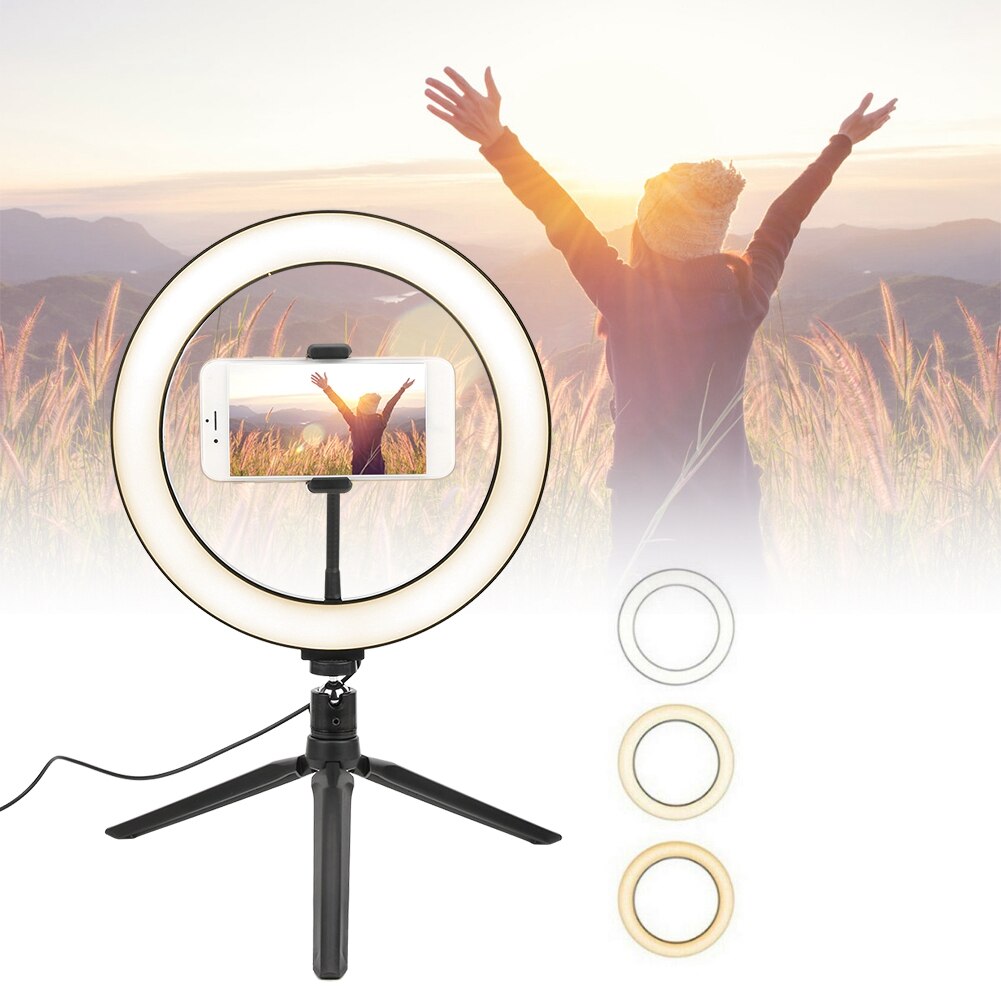 Ringlight 10 Inch LED Dimmbare Make-Up Drei Modi Desktop Selfie Ring Füllen Licht für Live-Video mit Stativ Handy