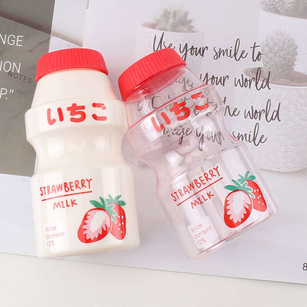 Plastic Water Bottle Tour Drinking Bottle lanyard Yakult Shape Cute Kawaii Milk Carton Shaker Bottle for Kids/Adult
