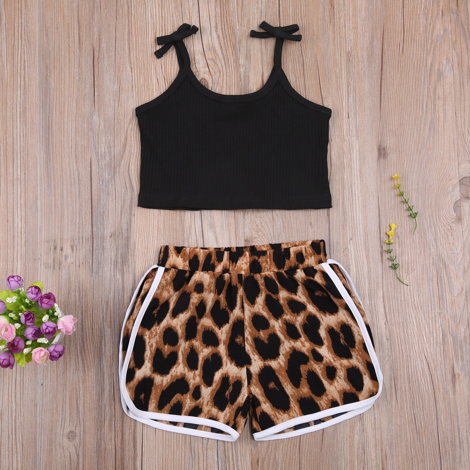 Kids Meisje Kleding Set, mouwloze Sling Vest Tops En Luipaard Print Shorts Tweedelig Pak Voor Verjaardagsfeestje 2-7T