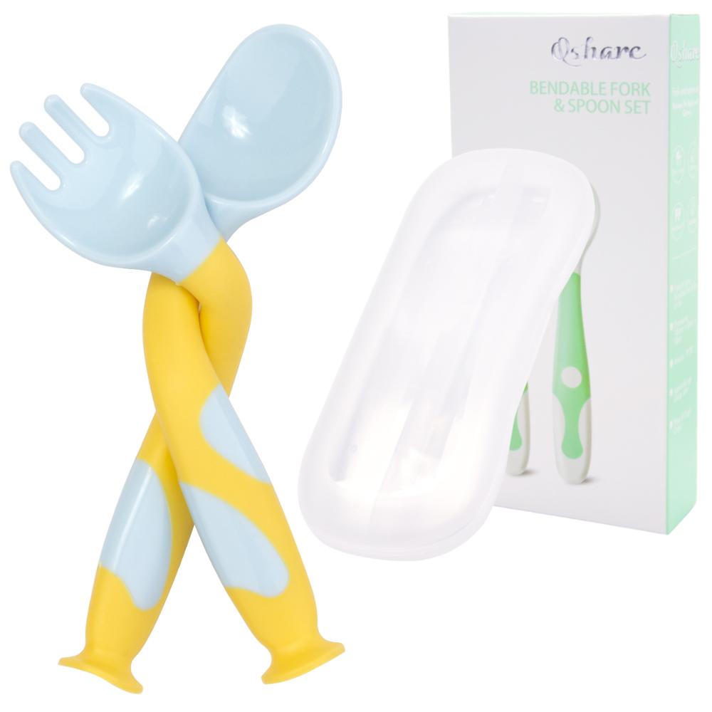 Qshare ensemble de cuillères et fourchettes flexibles pour #39 ustensiles de cuisine pour enfants ustensiles de pliage pour l'alimentation ensemble de salle à manger