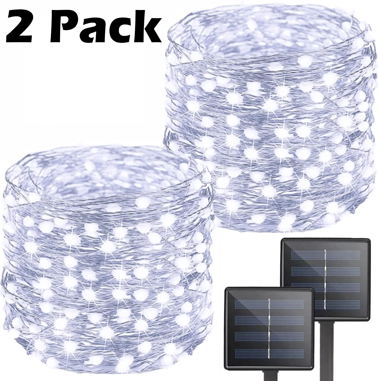 1/2/4pc Solar String Lights Outdoor LED Solar Twinkle Lights Outside Waterproof 8 Modes Fairy Decoration for Garden Yard Wedding: light yellow / 100-300W