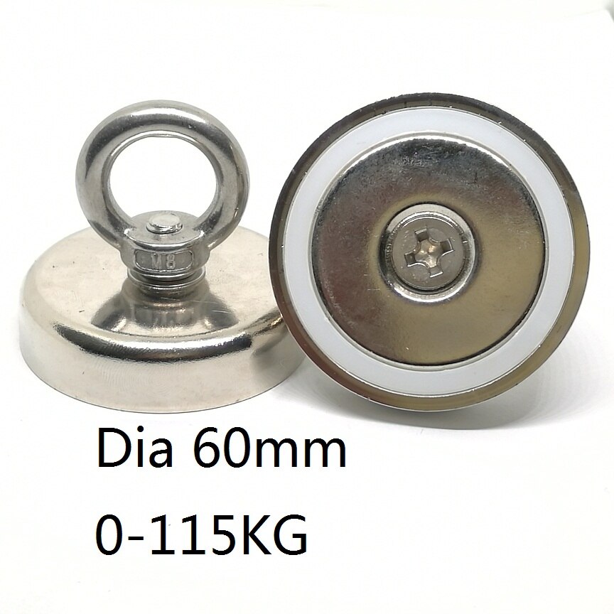 N42 Strong Neodymium Salvage Magnet Fishing Magnets With Stainless Steel Ring Eyebolt Magnetic Hook Holder Dia 16mm-60mm
