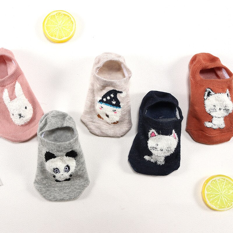 5 Paren/partij Lente Zomer Korea Sokken Vrouwen Cartoon Kat Vos Leuke Animal Print Grappige Onzichtbare Boot Katoenen Sokken