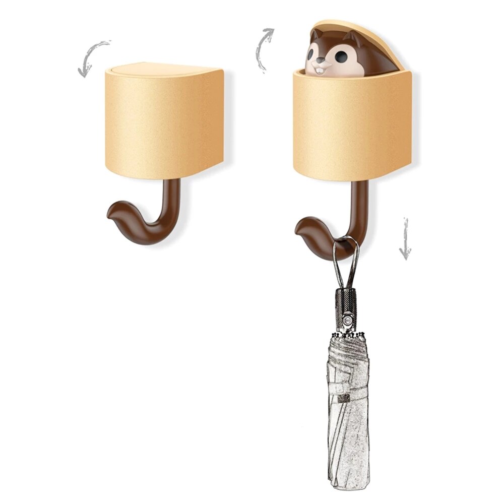 Invisible Squirrel Lucky Cat Hook Strong Sticky Cartoon Umbrella Key Hangers Adhesive Wall Decorative Hooks Sundries Organizer