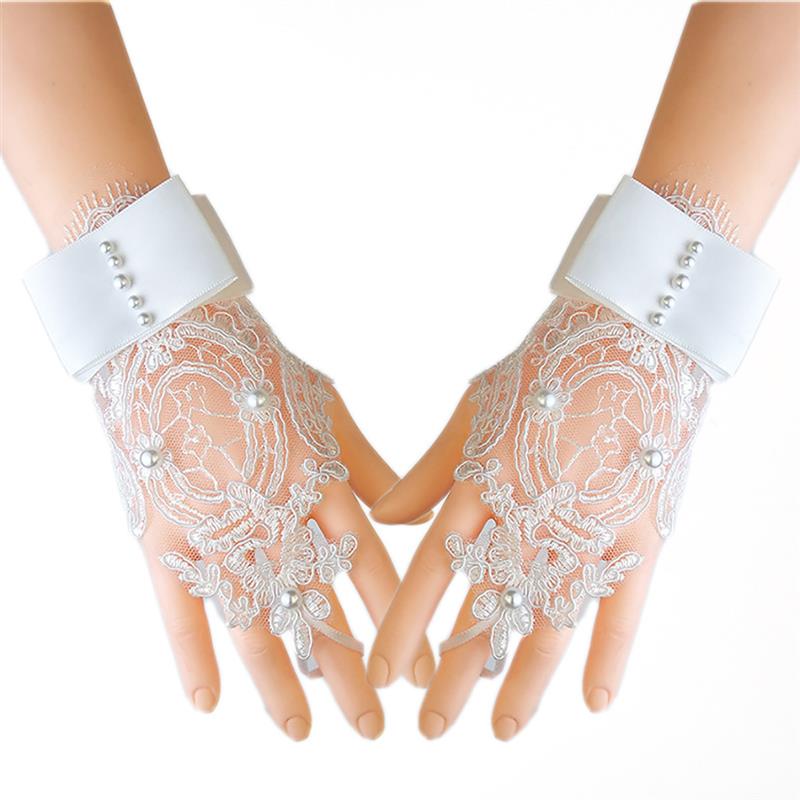 Wedding Dress Gloves Fingerless Embroidery Pearl Decor Lace Gloves Bridal Gloves Wedding Dress Bride Glove