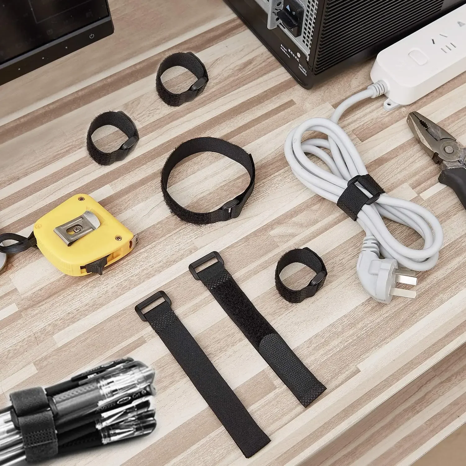 10/5M Reusable Nylon Fastening Cable Ties Hook Loop Adjustable Self-Adhesive Securing Strap Fastener Tape Cable Cord Management