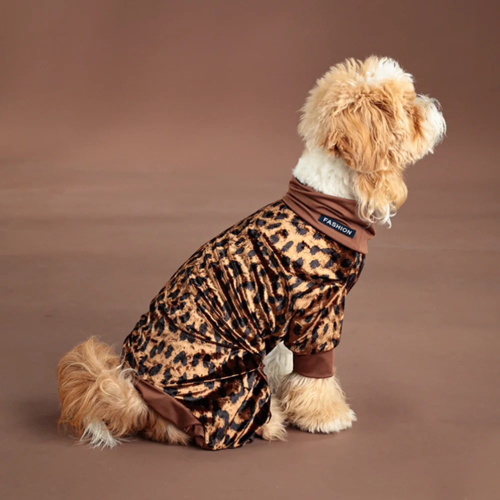 Leopard Dog Pajamas for Small Medium Dogs ,Anti-Shedding Puppy Elastic Hoodie,Soft Silk Fabric Overalls for Dogs Pet Costume