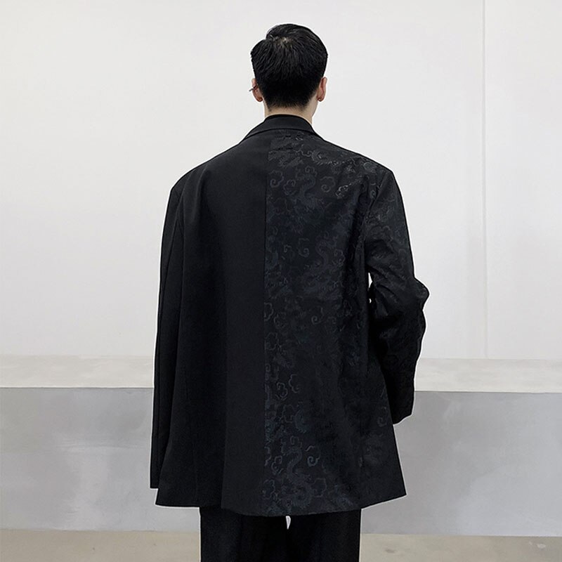 Mænd dragon print vintage afslappet dragt frakke mandlige streetwear hip hop jakke blazere jakke overtøj