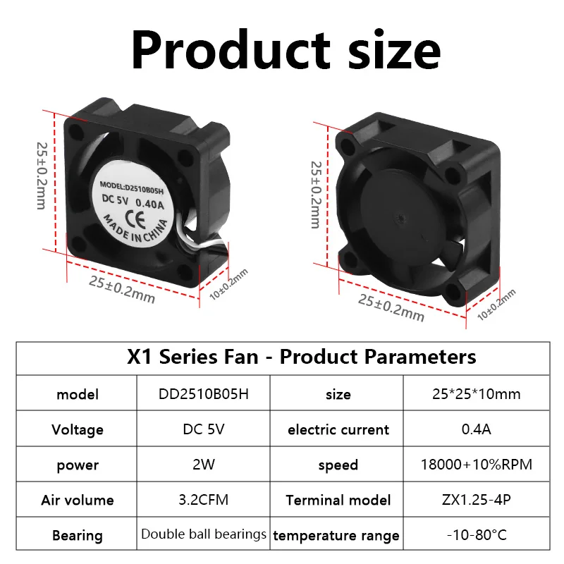 Für Bambus Labor X1/P1 2510 Lüfter Hotend Lüfter mit Kabel Schnell Lüfter für Bambus X1C P1S P1P 3D Drucker Zubehör