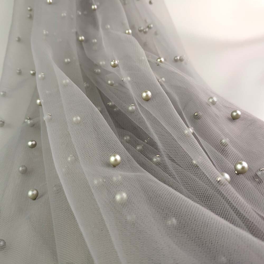 Tissu en Tulle et dentelle perlée, 5 mètres, décoration pour robe, , en Stock, 2022: Grey 5Y