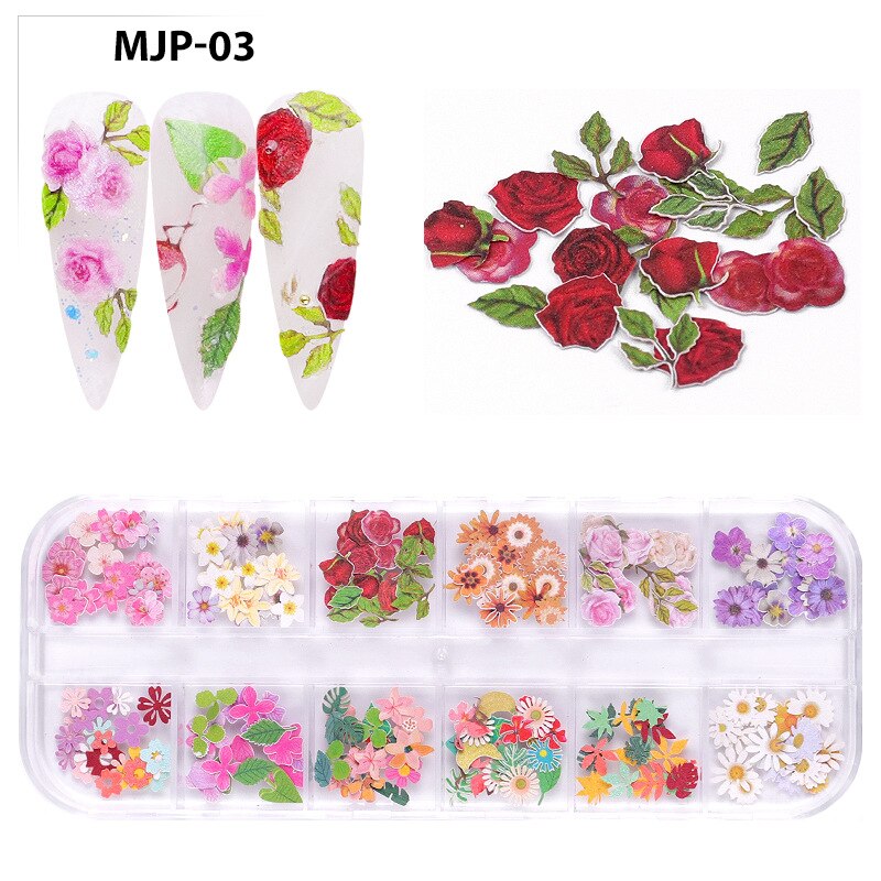 1 Doos 3D Emulatie Vlinder Kleurrijke Bloemen Nail Art Pailletten Mix Halloween Kerst Houtpulp Nail Flake Manicure Decoraties: 003