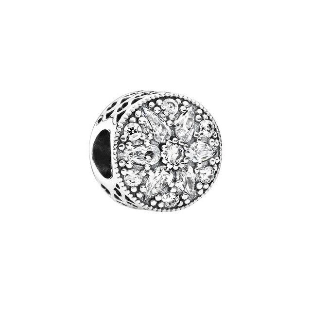 Europäischer, komplett weißer pavé-Abstandshalter-Clip mit gänseblümchenherzen, diy-feinperlen, passend für Original-Reize, silber, 925er -armbandschmuck