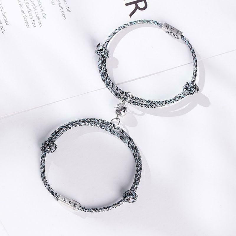 2Pcs Paar Armband Liebe Token Freundschaft Seil Geflochtene Abstand Magnetische Schmuck für Liebhaber Freunde Schwestern THJ99