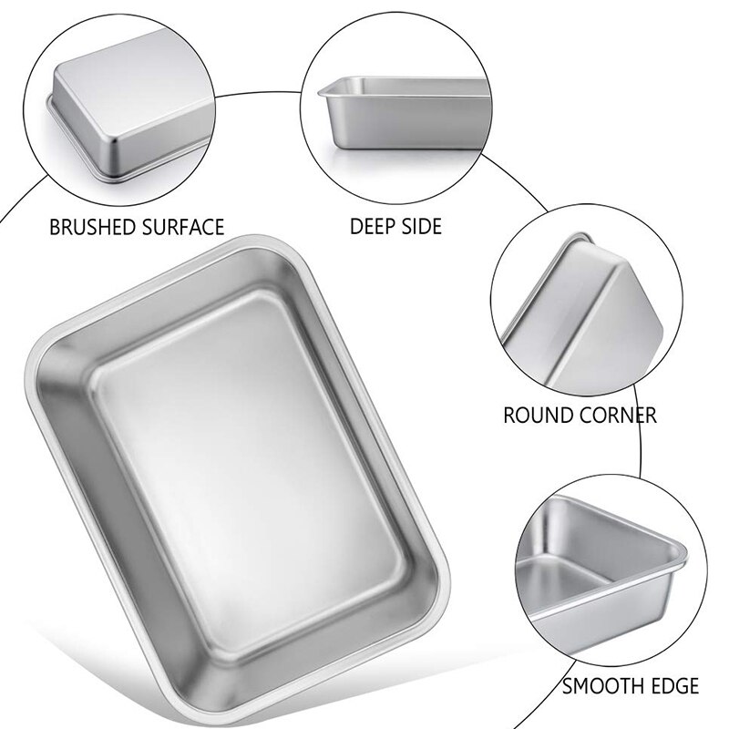 Lasagna Pan, Rectangular Cake Pan Brownie Bake Dish Stainless Steel, Heavy Duty & Healthy, Deep Side & Brushed Surface, Easy Cle