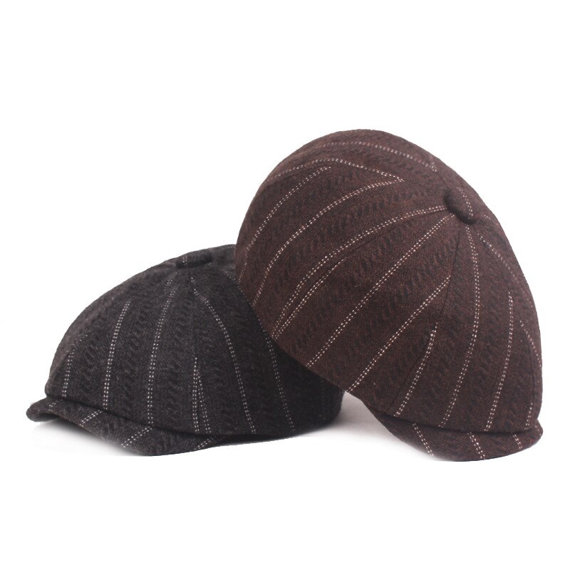 Men&#39;s Newsboy Cap Vintage White Stripe Octagonal Hat Spring Autumn Men&#39;s Brand Caps Wool Men Women Driver Cap Beret Male BLM400