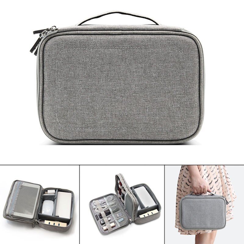 Accesorios electrónicos organizador de cables de datos bolsa de viaje de doble capa cargador USB caja de almacenamiento BHD2
