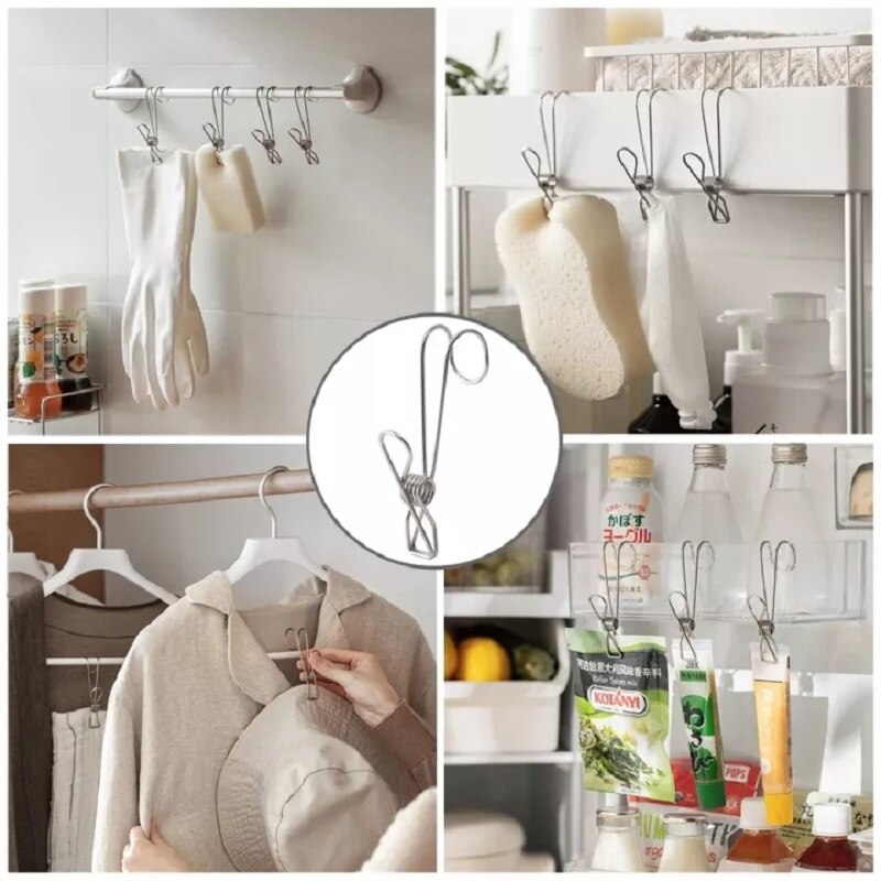 10 ks prenosné nerezové štipce na bielizeň viacúčelová spona na uteráky cestovné štipce na bielizeň pohľadnice obrázková svorka office