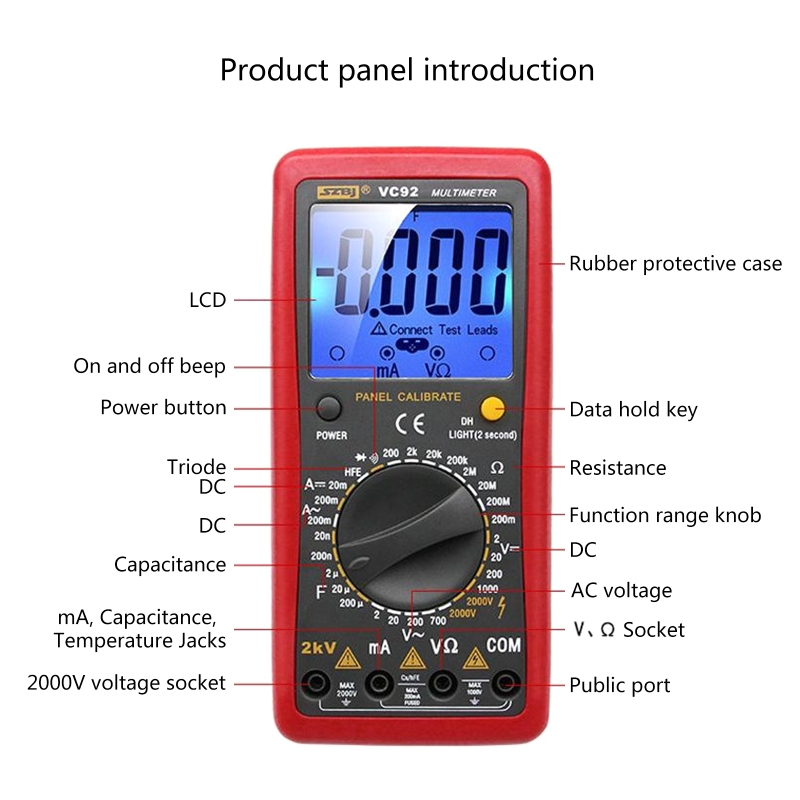 Digital Multimeter with DC AC Voltmeter &amp; Ohm Volt Amp Tester Measures Voltage Current Resistance Meter 2KV High Voltage Q84D