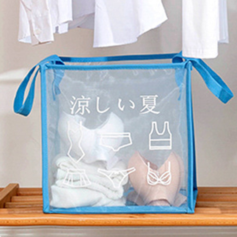 Foldable Laundry Basket Mesh breathable dirty clothes basket Simple bathroom home storage basket two Sizes: Blue