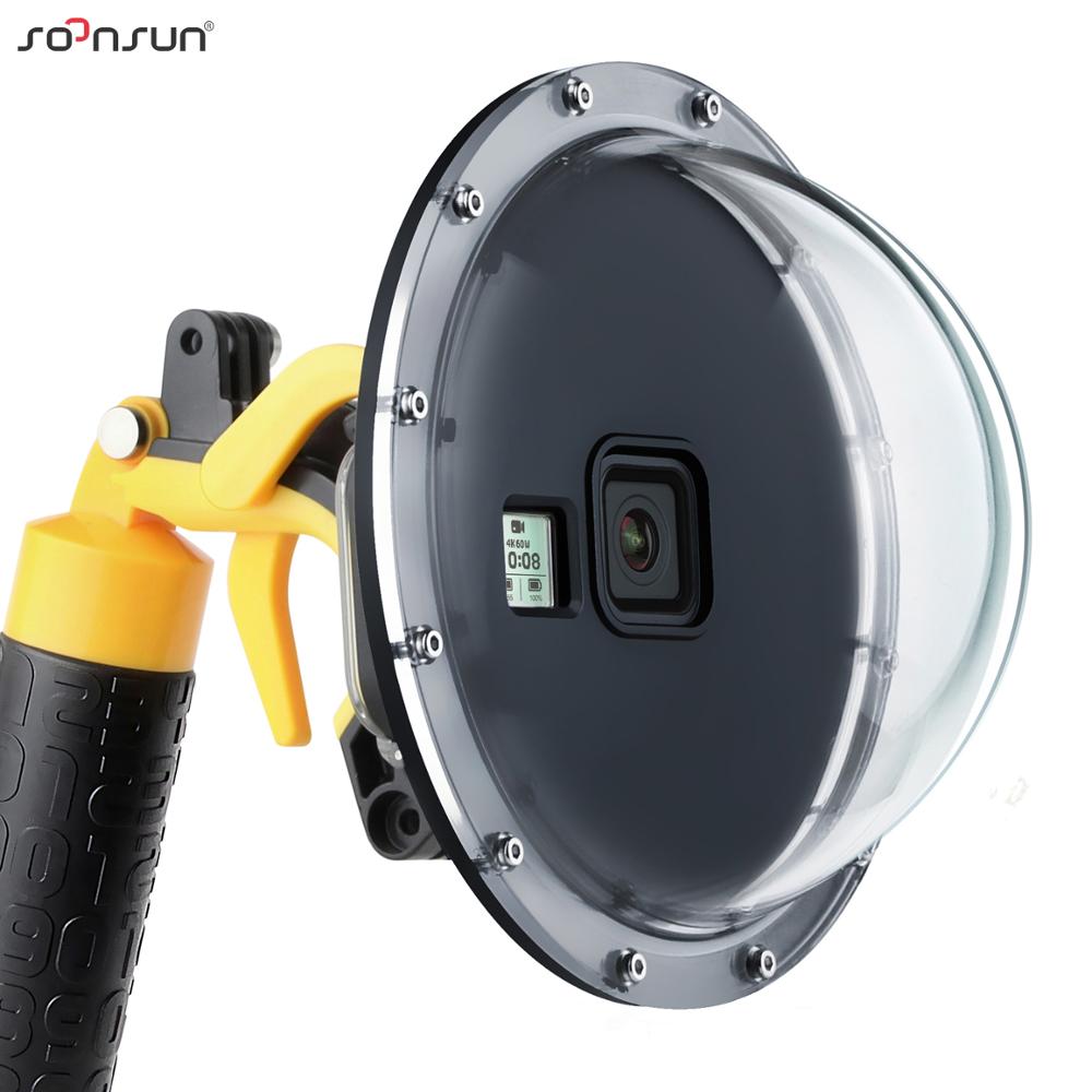 Soonsun 6 ''Onderwater Duiken Dome Poort Lens Met Waterdichte Behuizing Case Trigger + Float Bobber Handvat Voor Gopro Hero 8 Zwart