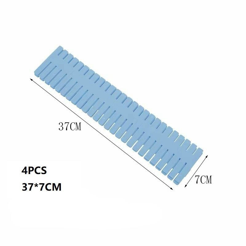 4Pcs Adjustable Storage Organizers Partition Board Drawer Divider Combination Partition Board Space-Saving Division Organizer: 4pcs blue