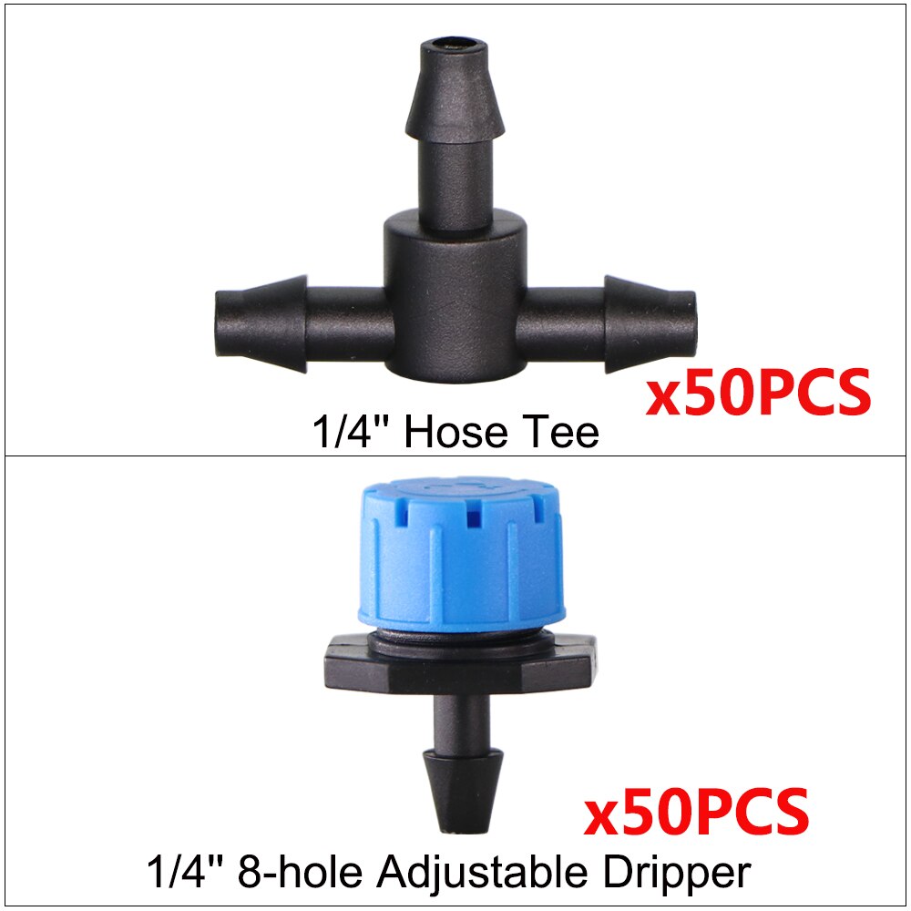 Micro Drip Irrigation 8-Hole Adjustable Dripper With 4/7mm Barb Tee Connectors Kit For 1/4'' Hose Garden Lawn Watering Tool: C