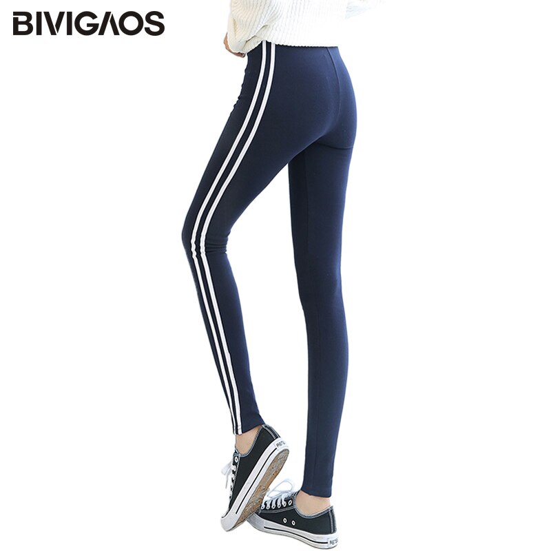 Bivigaos kvinders afslappede leggings side hvid stribet elastisk bomuld leggings bukser dame tøj legging til kvinder