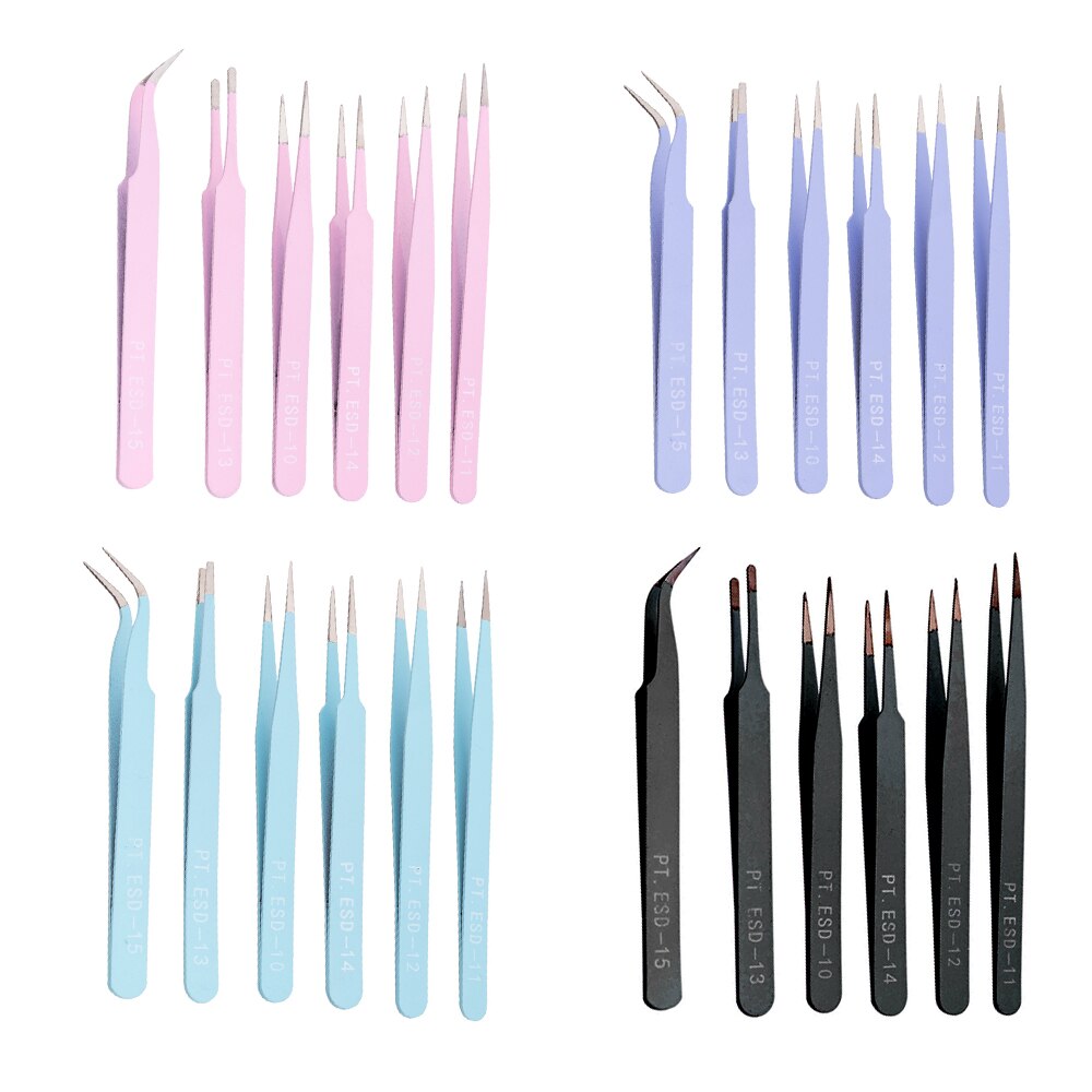 6 pcs Anti-Static Stainless Steel Tweezer Set Maintenance Repair Tool Kit Anti Static Model Making Tool Hand Tool Set