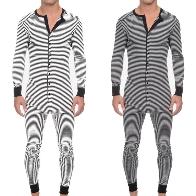 Men's Sleep Onesies Striped Printed One Piece Pyjamas Casual Jumpsuit Long Sleeve Sleepwear Romper Men Clothing Homewear
