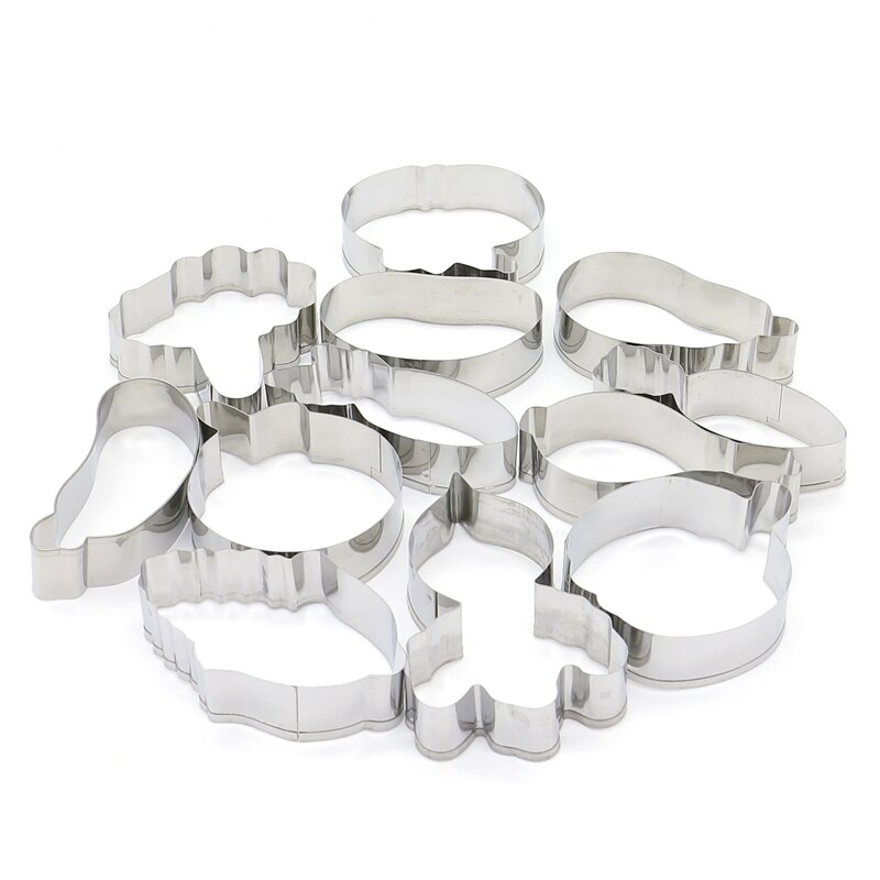 Set van 12 groentevormige koekjesvormpjes van roestvrij staal, metalen keukenbakvormen, goedkope koekjesvormpjes