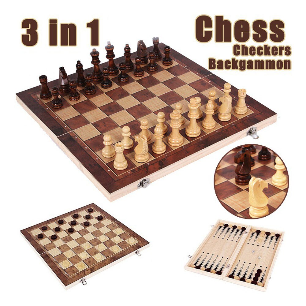 3 in 1 Folding Wooden Chess Set Ajedrez Board Game Checkerboard Checkers Suit Backgammon Suit Table Chess Set