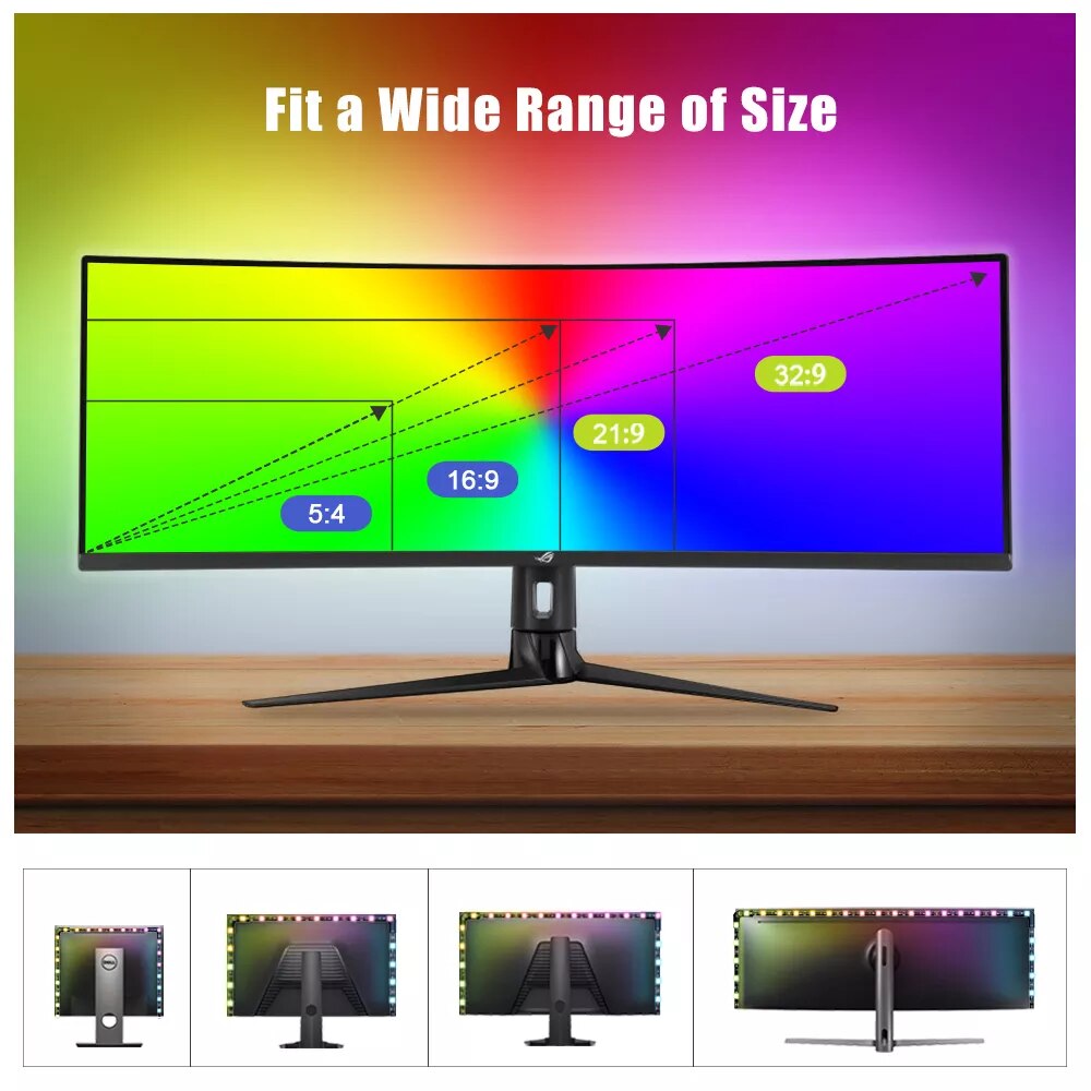 PC Gaming Monitor Screen Smart Sync LED Strip Light Immersion RGB LED Backlight for Windows Music Sync Ambient Gaming Room Setup