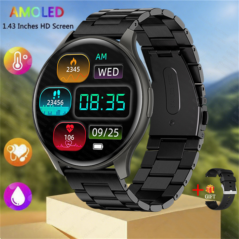 2025 novo para xiaomi huawei 1.43 polegadas bluetooth chamada smartwatch feminino masculino amoled 466*466 hd pixel display smartwatches senhoras: Prateado