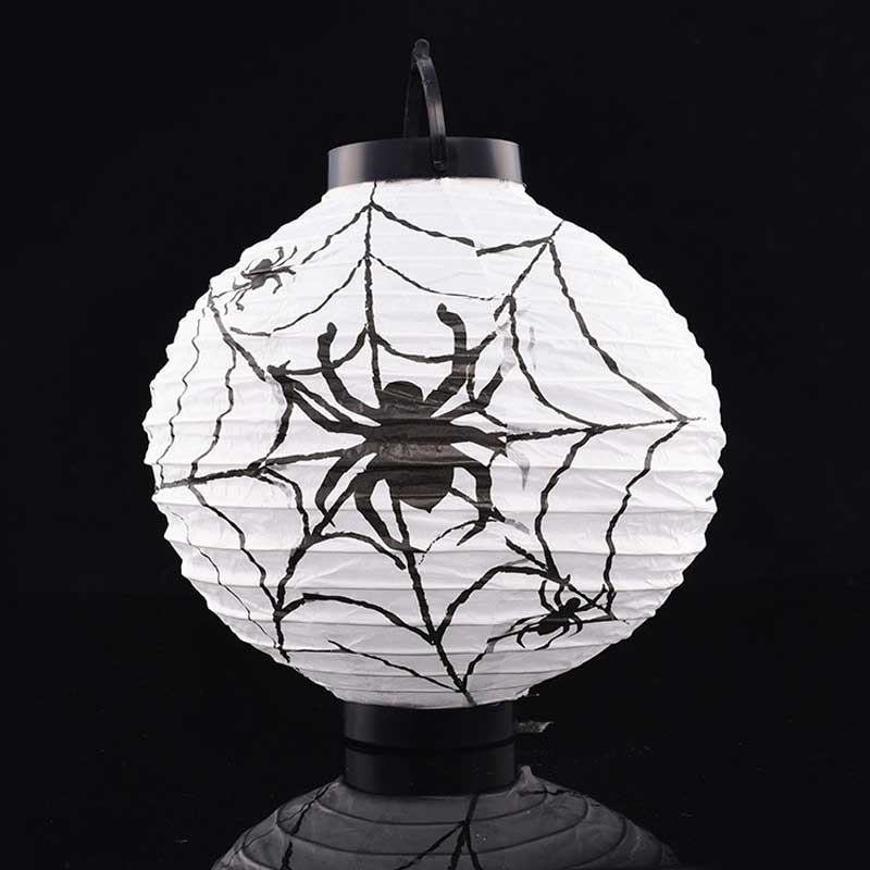 Halloween Party Decoratie Papier Lantaarns Led Lampion Opknoping Pompoen Licht Bat Spider Zwart Oranje Wit Lantaarn Lampenkap: White spider web