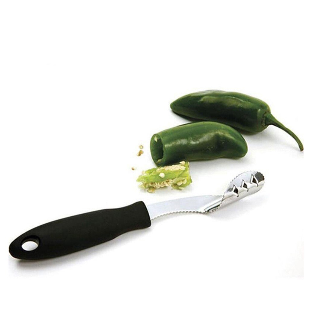 Roestvrijstalen jalapeñopeper zaaimachine handvat gekarteld rand ontpitter kersen olijf ontpit handzame chili ontpitter