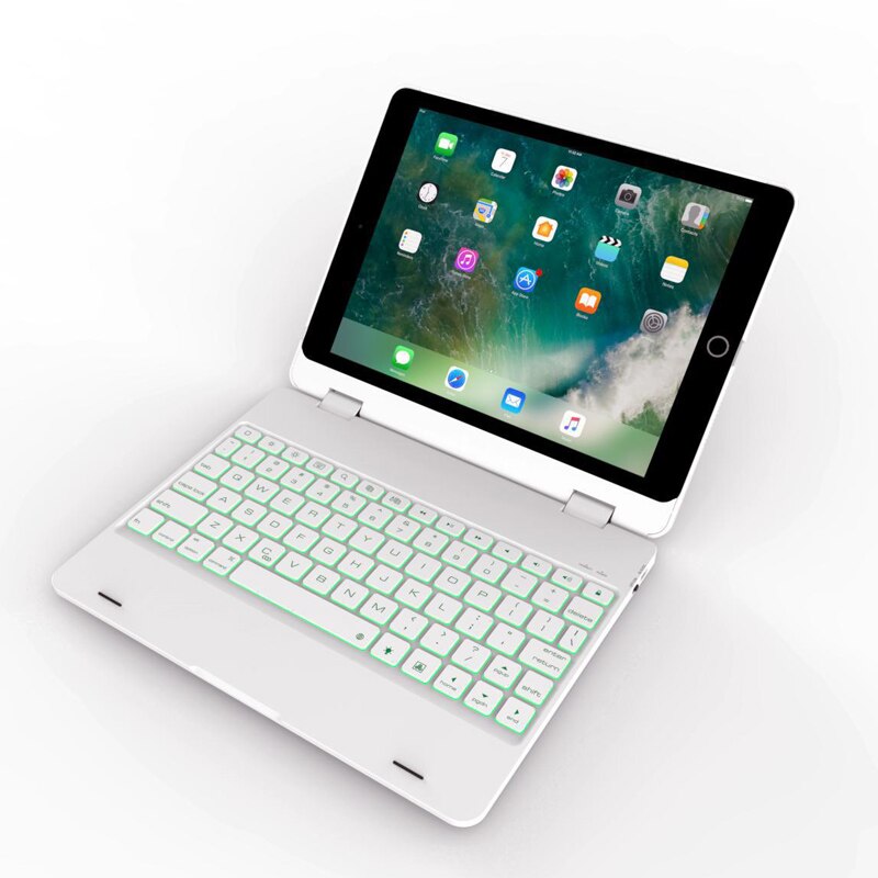 B.o.w 5.1 teclado sem fio bluetooth para novo ipad, pro 9.7 polegada, ar 2, ar 1, sensação de borracha + caso de teclado sem fio + luz de fundo: Silver