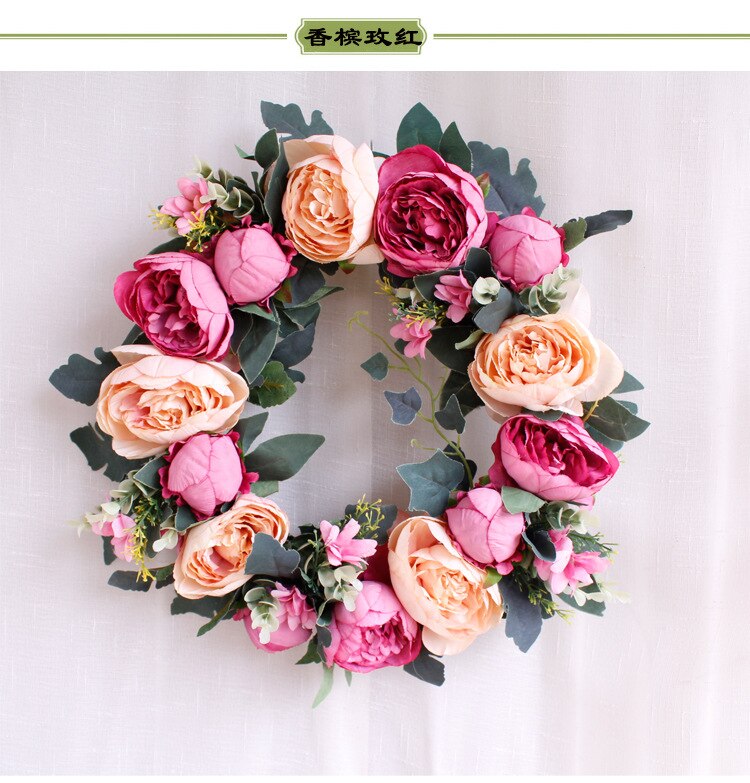Peonies Wreaths for Door Artifical Peony Flower Wreath Outdoor Indoor Home Decor Florals Silk Wedding Spring Summer Door Wreath: Light Purple